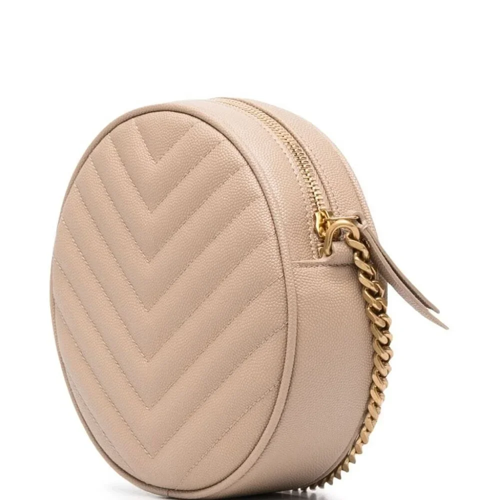 SAINT LAURENT PARIS Round Vinyl Crossbody Beige Color Bag Ladies (Small) - Picture 4 of 5